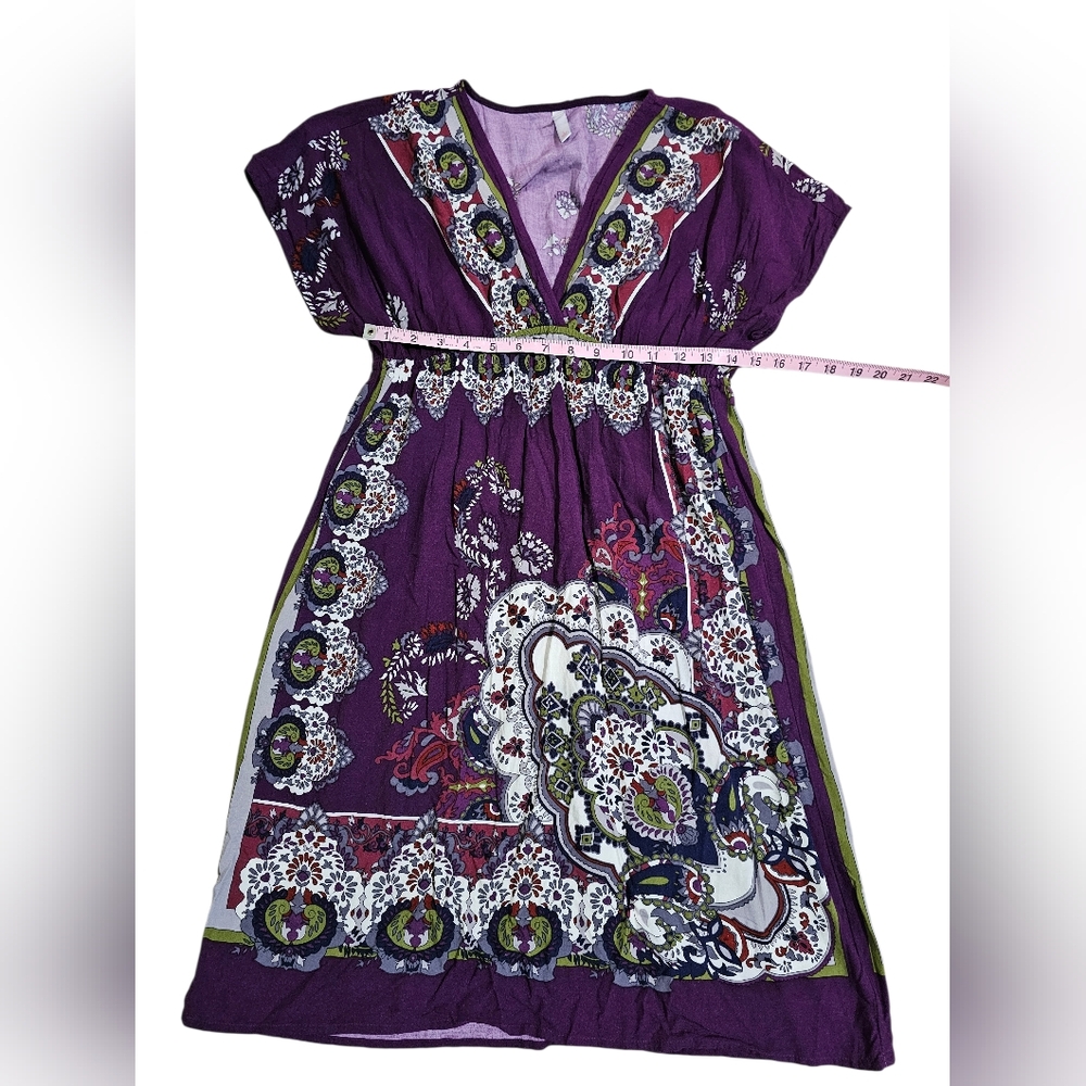 Boho Luxe Paisley Midi Dress Purple Rayon Women’s Large Flowy Xhilaration Y2K - Picture 7 of 7